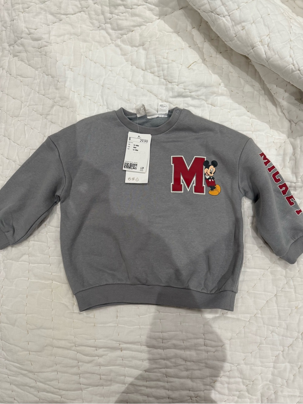 H&M Grey Sweatshirt with Red 'M' and Mickey Graphic